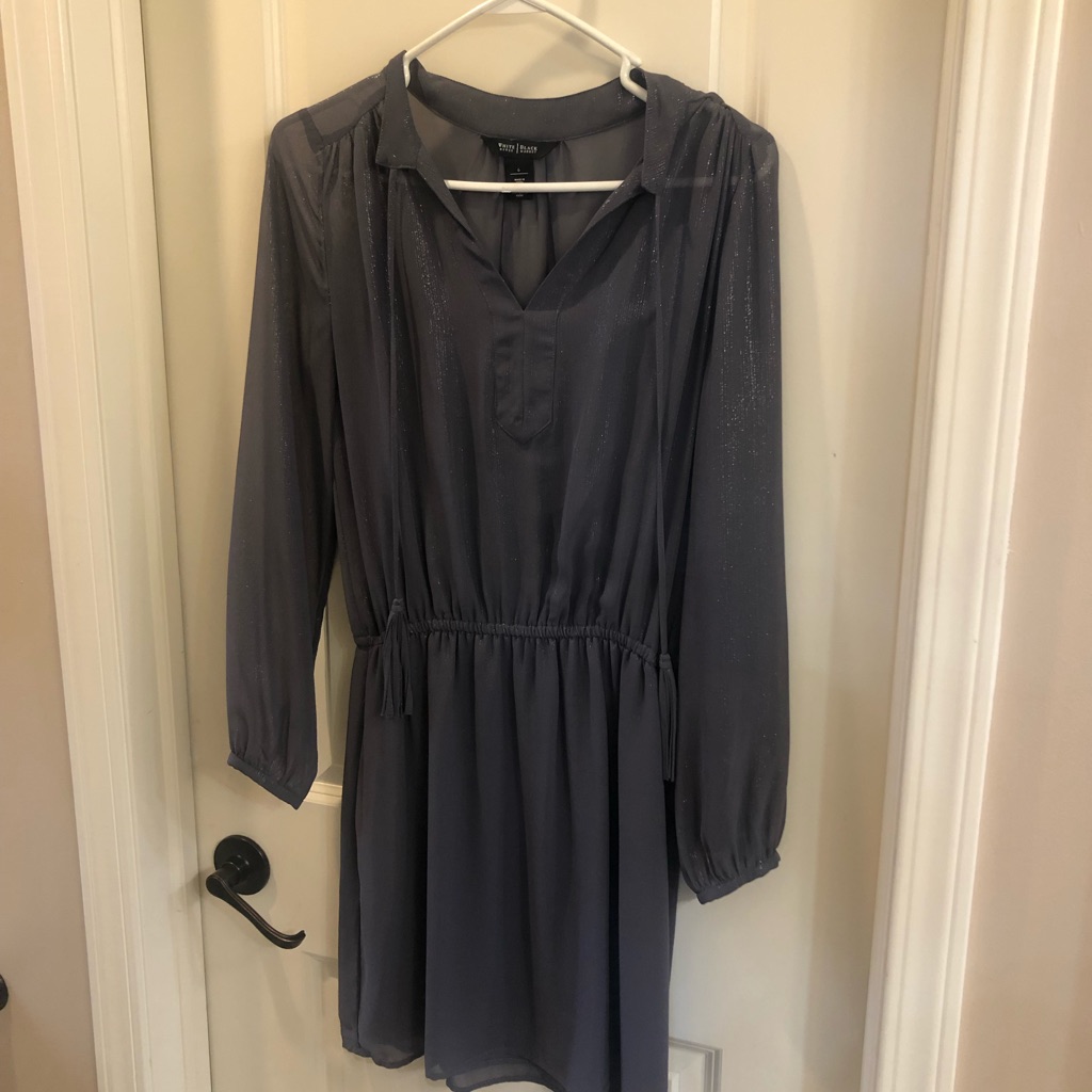 White House Black Market Charcoal Gray Long-Sleeve V-Neck Dress